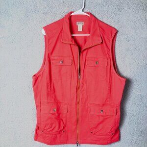 DULUTH TRADING Womens X-Large Utility Vest Orangey Red Canvas Zip Multi Pocket